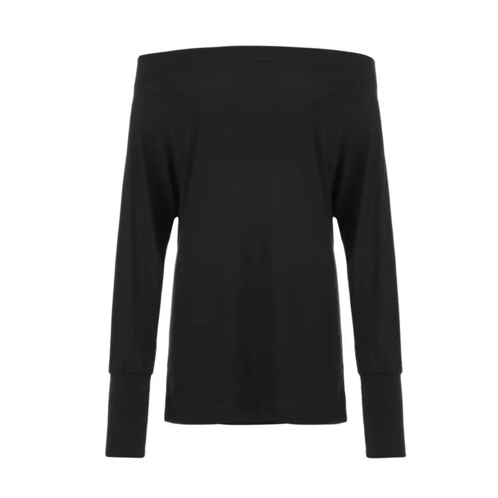 Off Shoulder Dolman Knit Top in Black - Picture 3 of 3